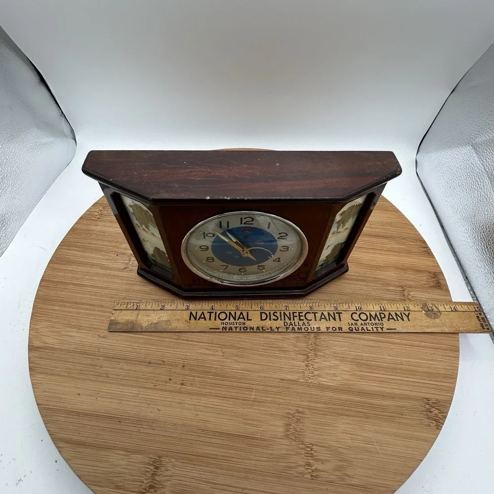 VTG Rooster Wooden Alarm Clock With Aircraft Animated -1960's Pilots, Airplanes
